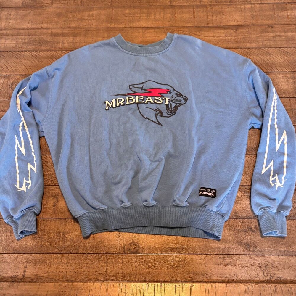 MrBeast Light Blue Crewneck Sweatshirt Size Medium